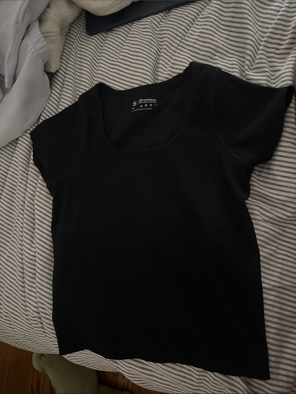 bloom Black Ribbed Scoop Neck Short Sleeve Top